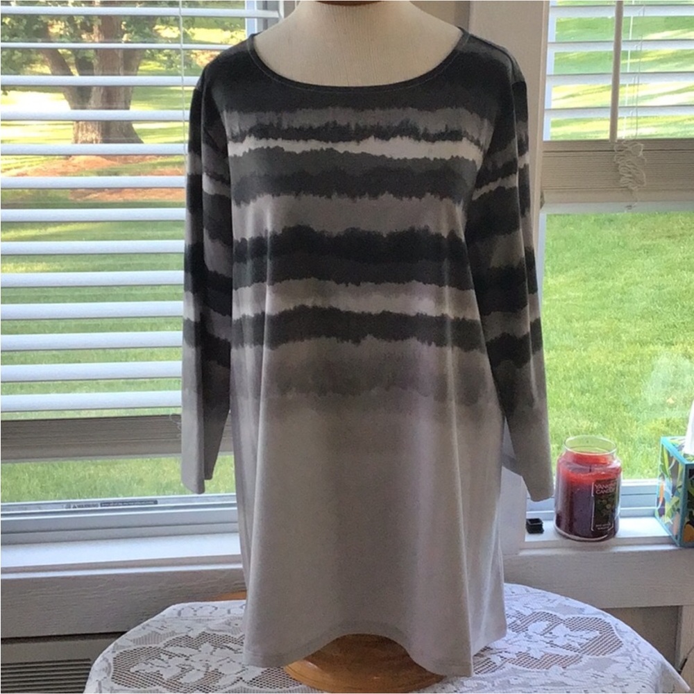 LN Ruby Rd. Gray Variant 3/4 Sleeve Tunic 1X